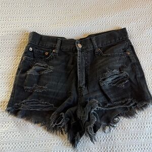 Black Distressed Denim Women's Shorts